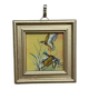 Mid-Century Oil on Panel “ Birds” by Unknown, Vintage & Framed 11 × 11 cm