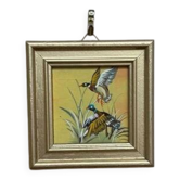 Mid-Century Oil on Panel “ Birds” by Unknown, Vintage & Framed 11 × 11 cm