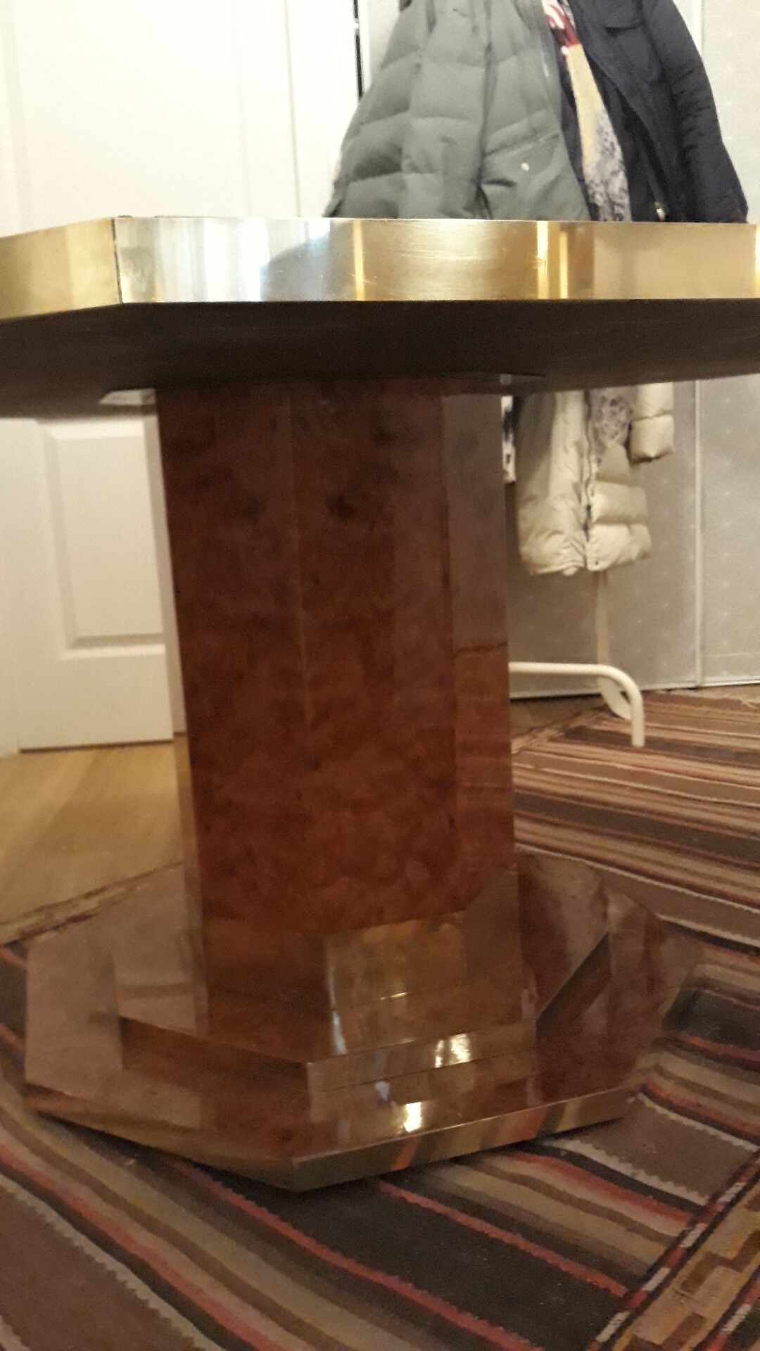 Jean Claude Mahey octagonal table magnifying glass and brass