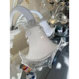 Transparent and milky-white Murano-style Venetian glass chandelier with flo