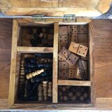 Old Board Game of Checkers Chess Solitaire Domino in Raw Olivier Wood