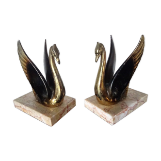 Art Deco swan bookends