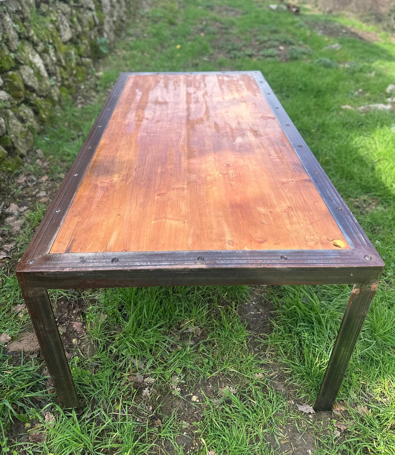 Large industrial table in wood and metal