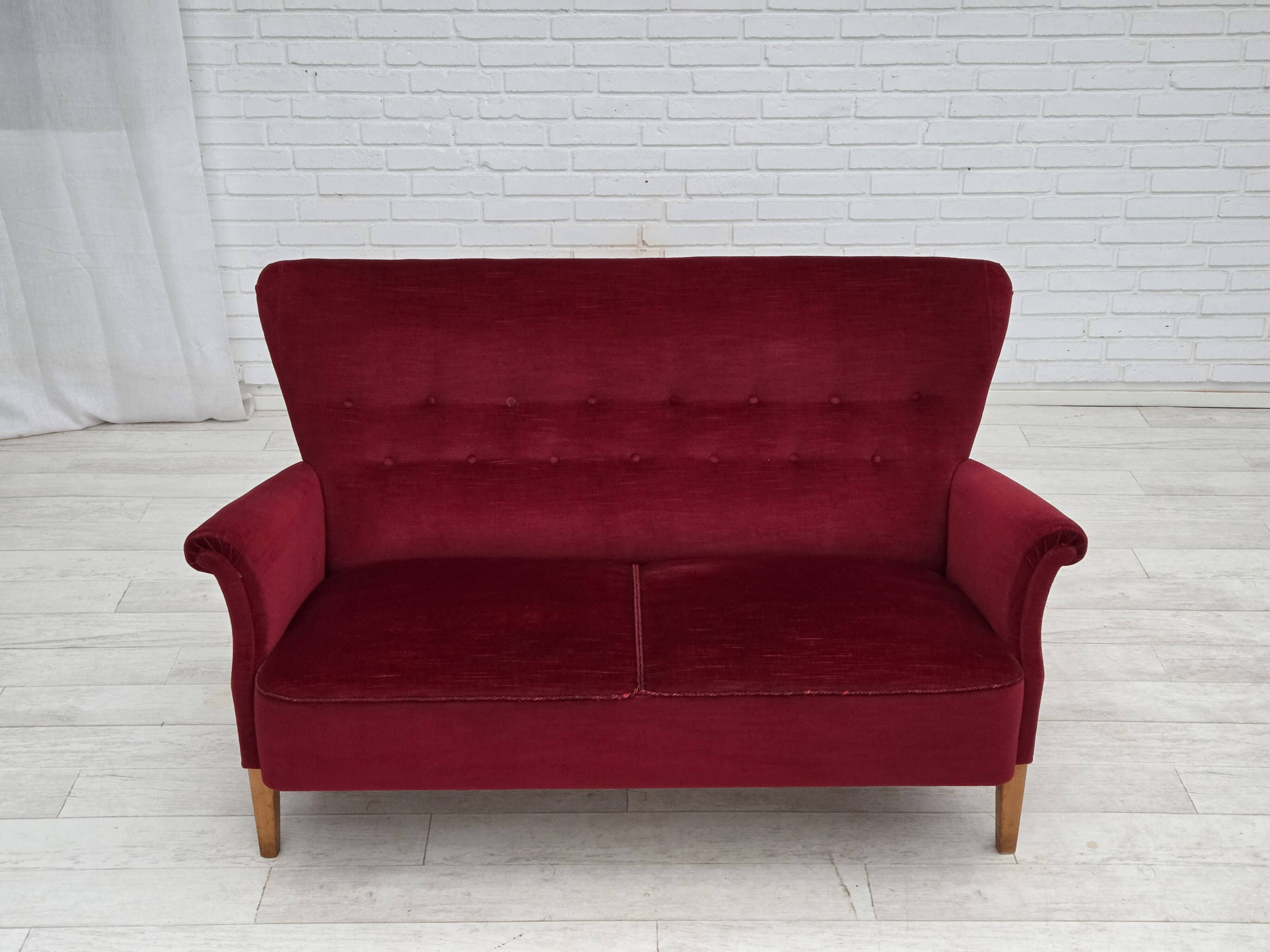 1960s, Swedish 2-seater sofa by Dux Sweden, furniture velour, ash wood.