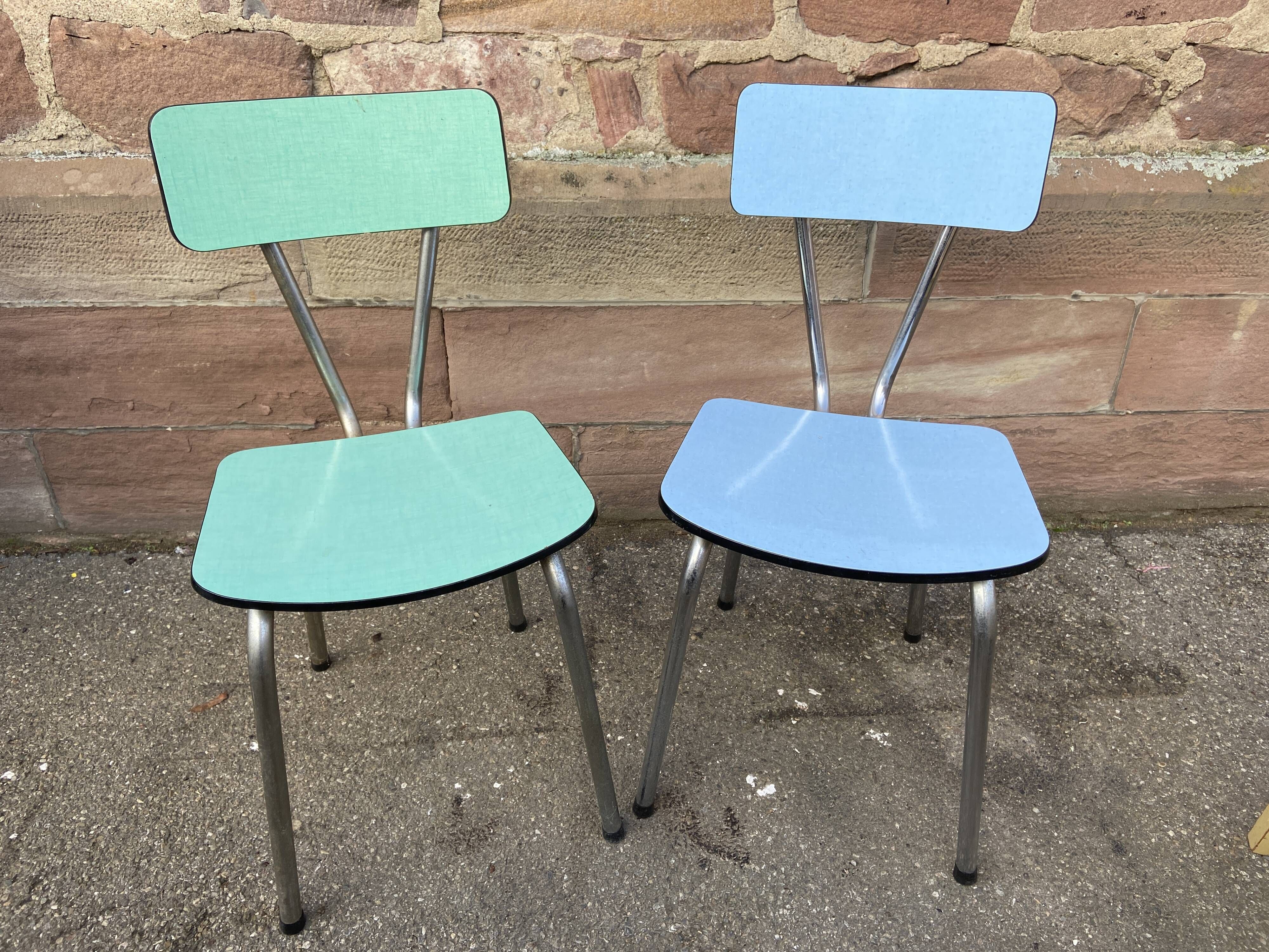 2 mismatched formica chairs mid century vintage 1960