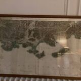 Large map of the Toulon Hyéres region in an old pitch pine frame