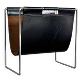 Brabantia Chrome Steel and Black Leather Magazine Rack, 1960s