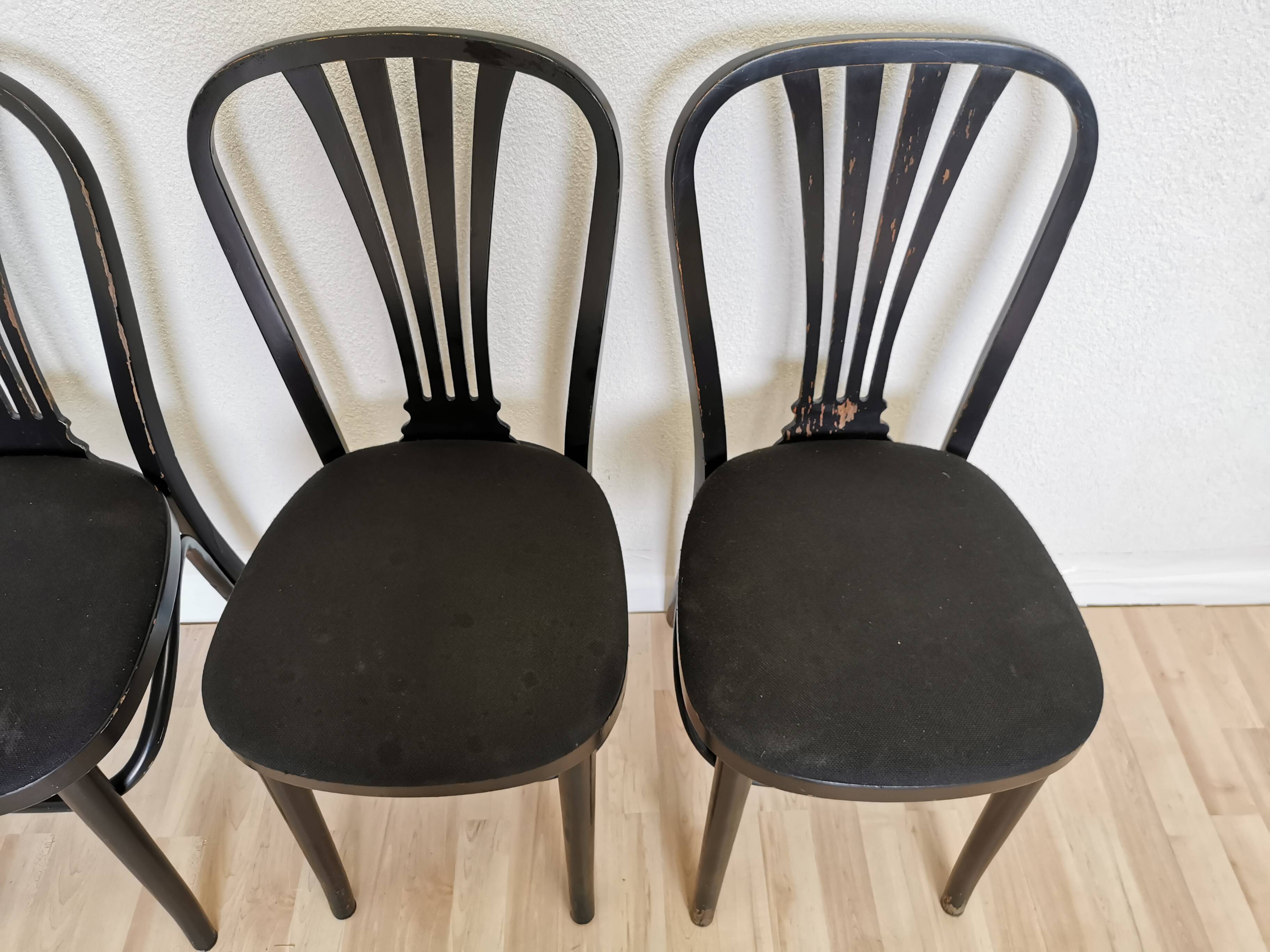 Set of 4 Vintage Black Wooden Dining Chairs: STOL Kamnik, 70s, Yugoslavia