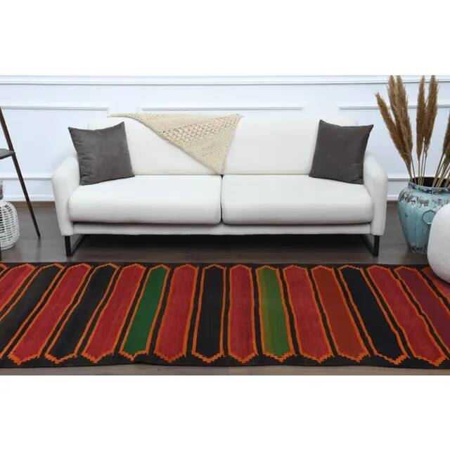 1970s vintage Turkish hand-knotted wool cotton red runner rug 118x330