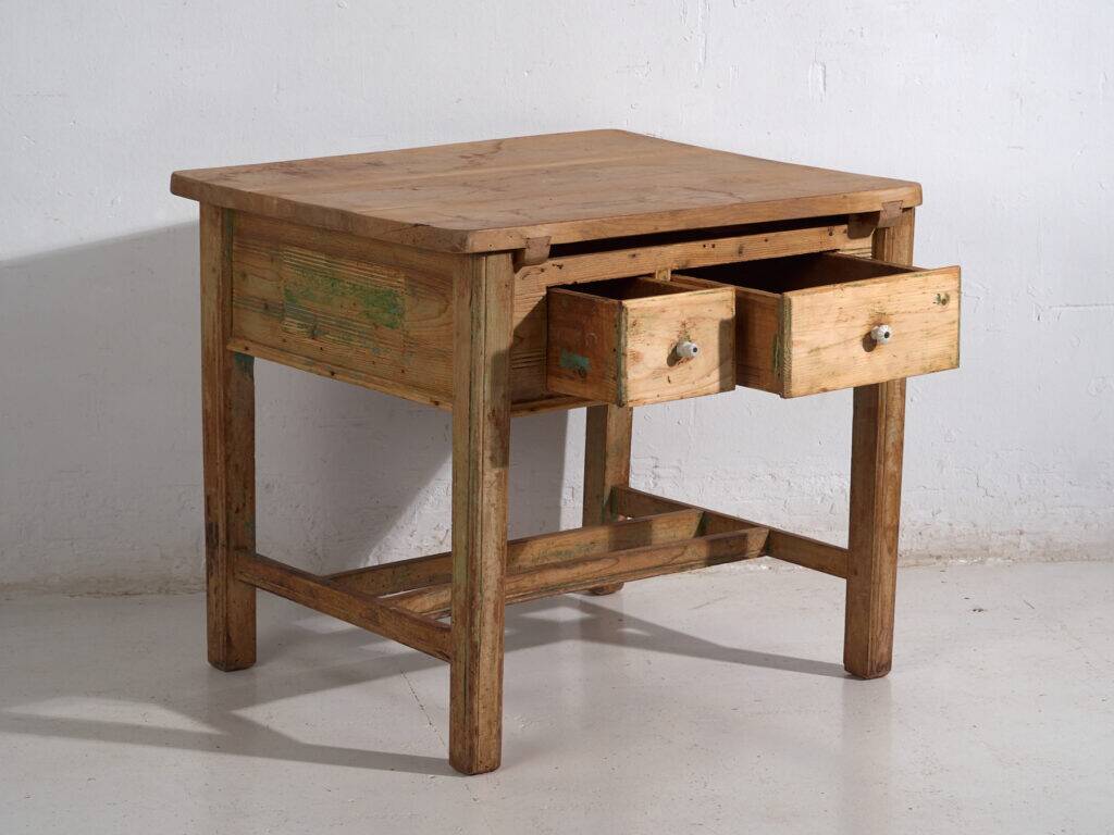 Central European pine kitchen table with two drawers – Tyrol, circa 1910