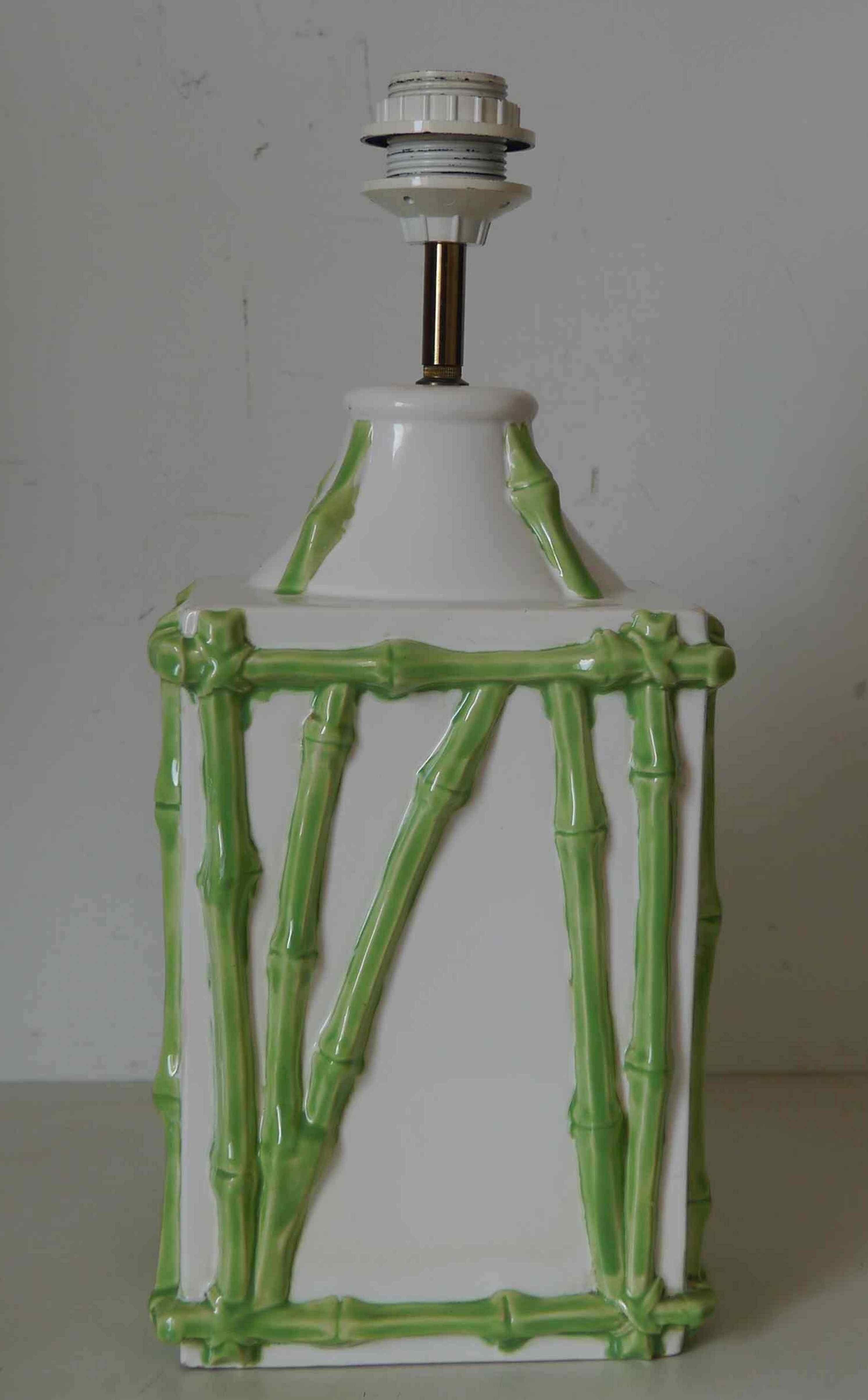 Old vintage lamp base bamboo decoration "Faience of Rodez"