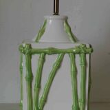 Old vintage lamp base bamboo decoration "Faience of Rodez"