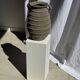 Large oval vase with double handles, featuring raised grey-beige stripes, H42 D28.