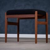Vintage Teak Stool with Black Fabric, 1960s