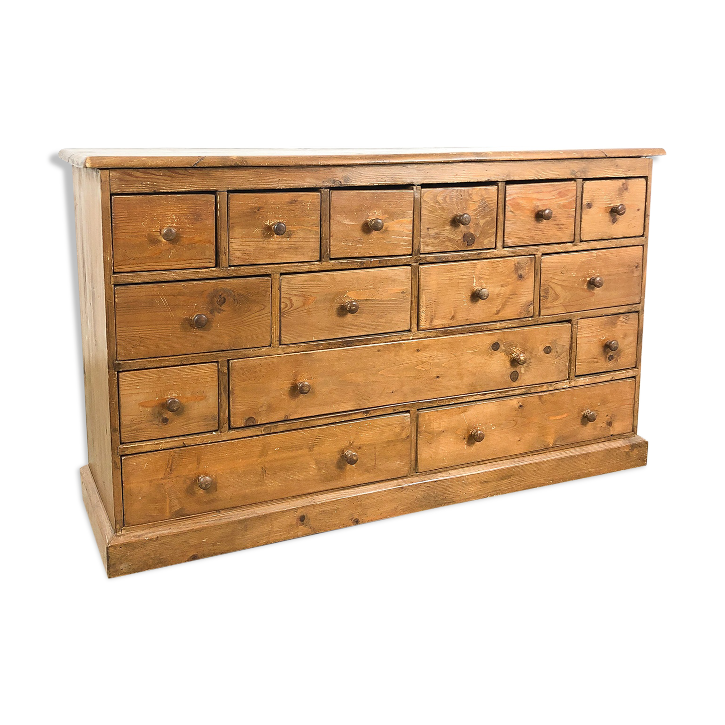 Pine bank of drawers