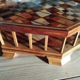 Large octagonal wooden marquetry platter