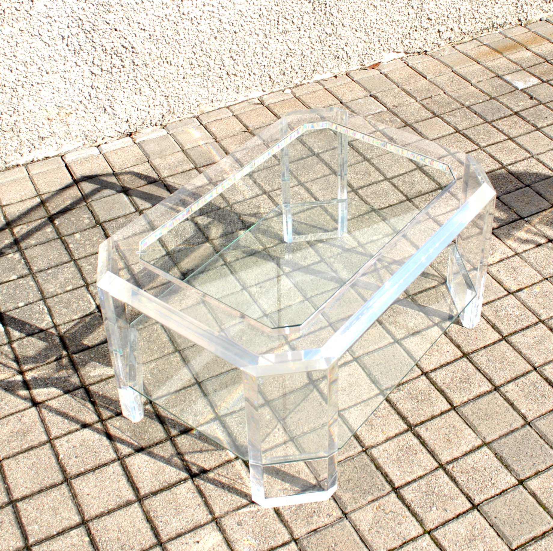 Coffee table DESIGN Modernist glass and transparent plexiglass Lucite DAVID LANGE 75x50