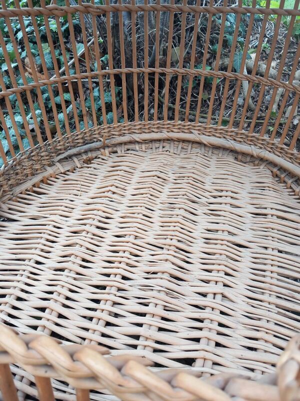 Cage à perroquet ancienne en rotin 85 cm de haut