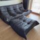 Togo sofa with pouf in black leather by Michel Ducaroy for Ligne Roset, set of 2