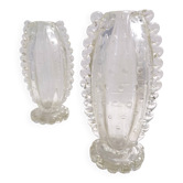 Pair of Transparent Bullicante Murano Glass Vases by Ercole Barovier