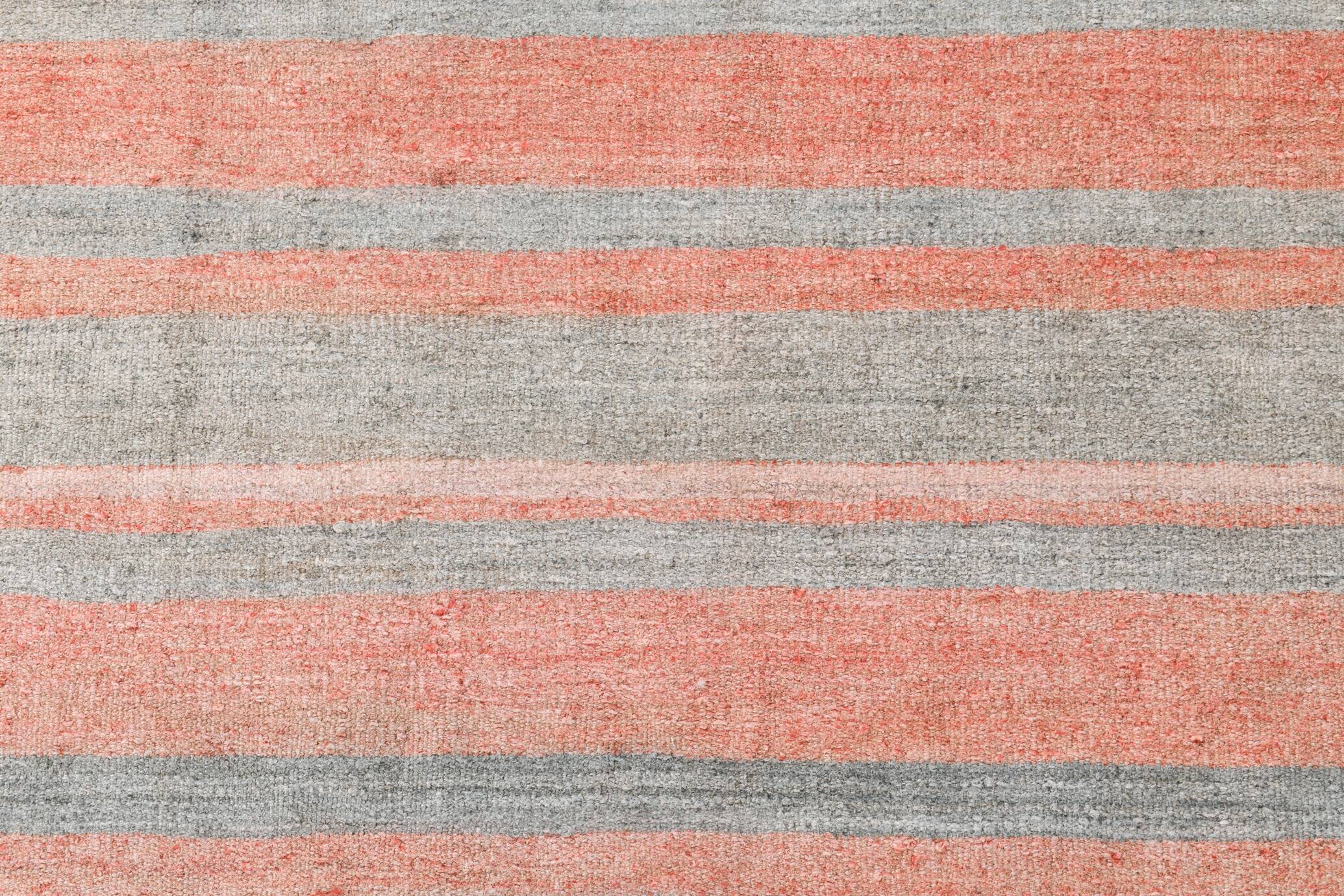 Tapis Kilim bohème rouge pâle et vert, 193 x 222 cm