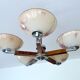 Large Art Deco pendant light in wood and glass, 1930s