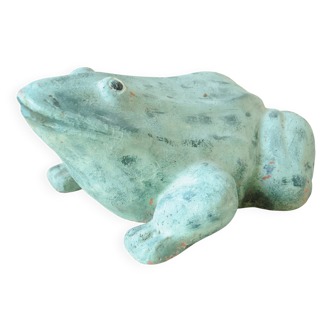 Terracotta frog - garden decor - water green patina