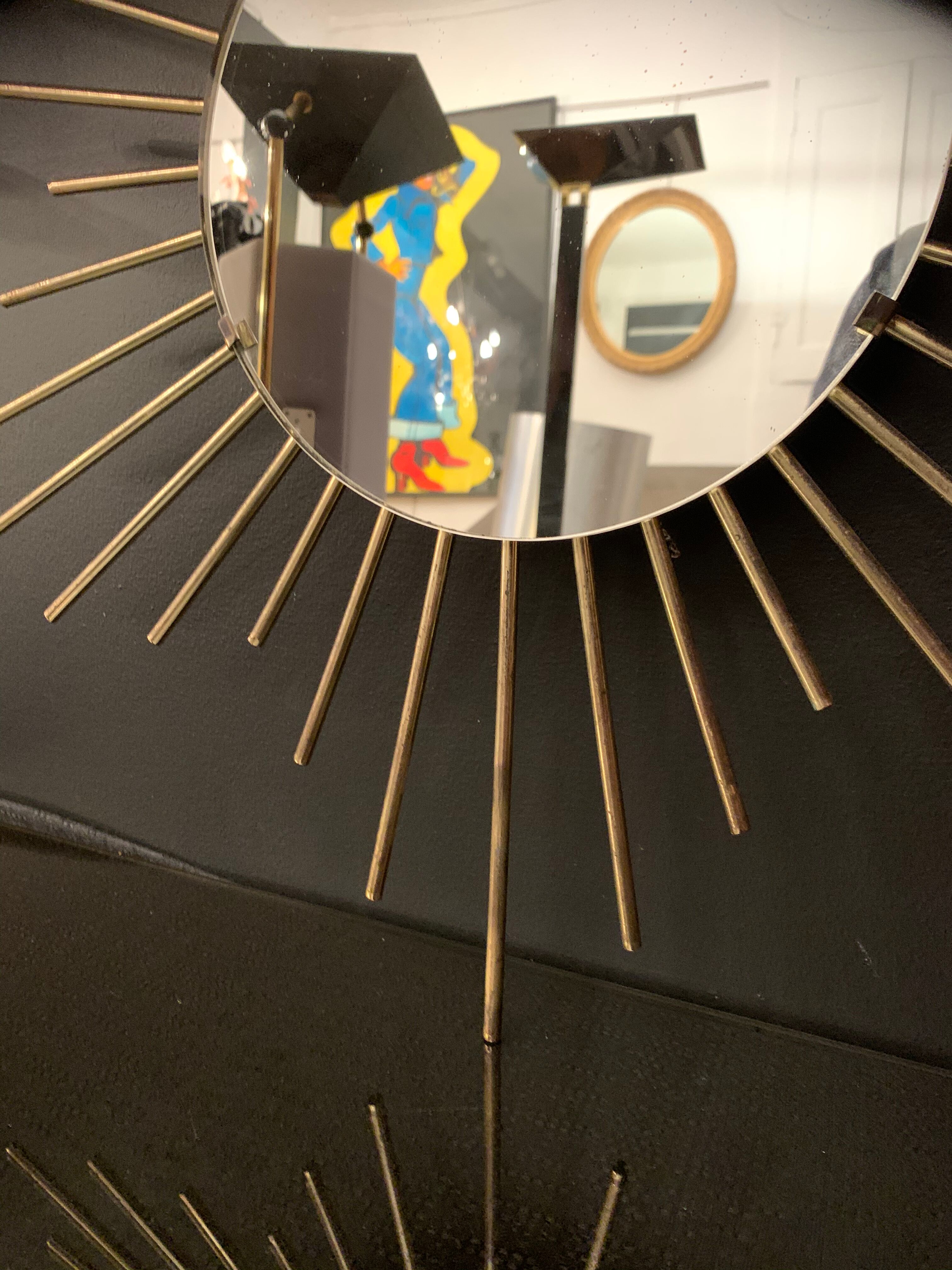 Vintage sun mirror, 1960 gold metal - 60cm