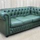Chesterfield sofa in green leather 3 places from the 80s