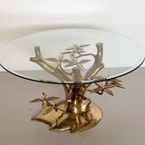 Coffee table in tree shape in full brass and cut glass, 1970s