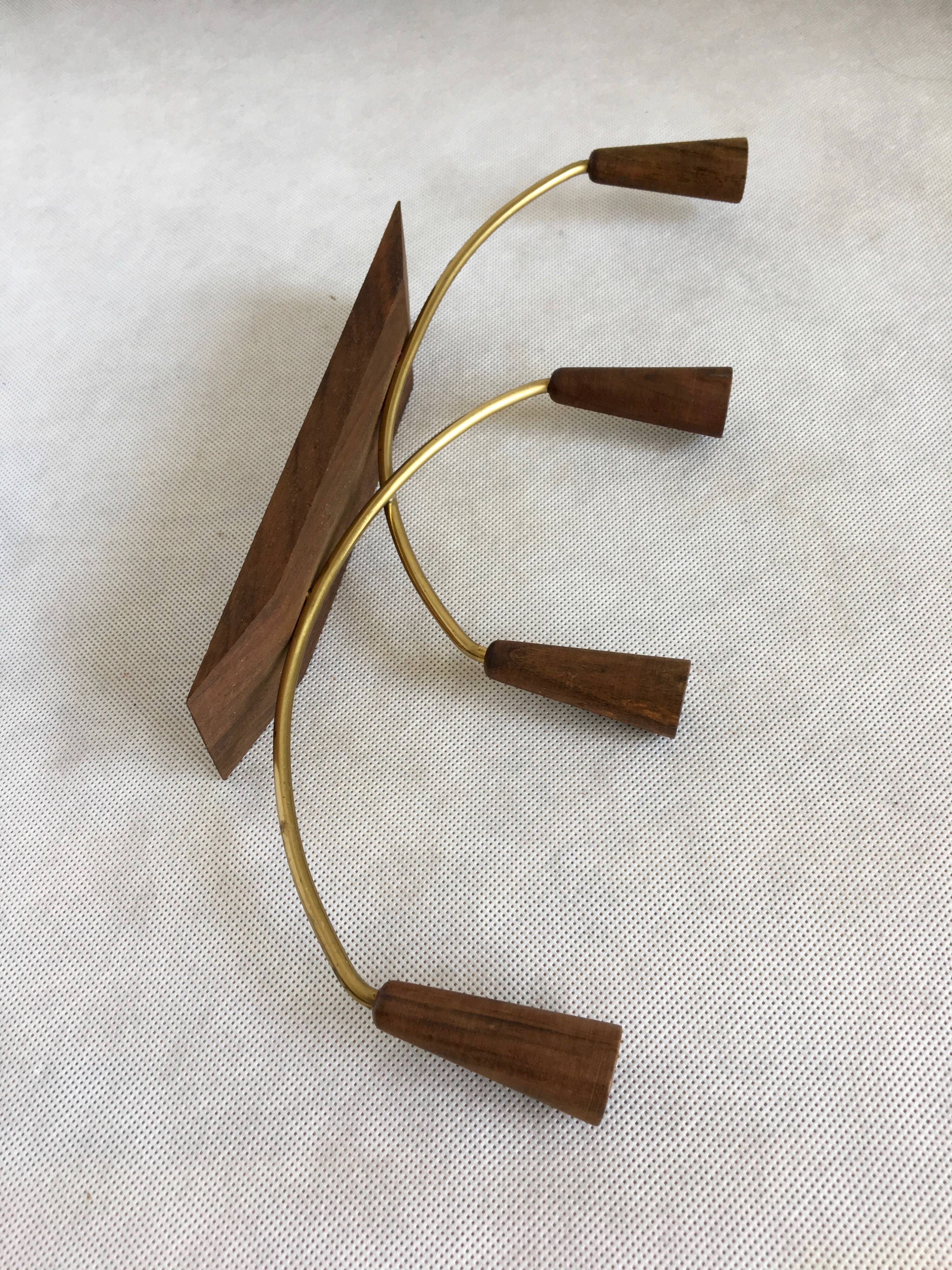 Teak and brass candlestick 1960s