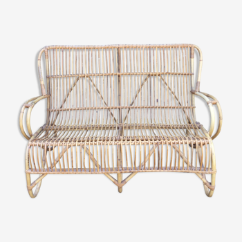 Bench into rattan vintage from the 60s