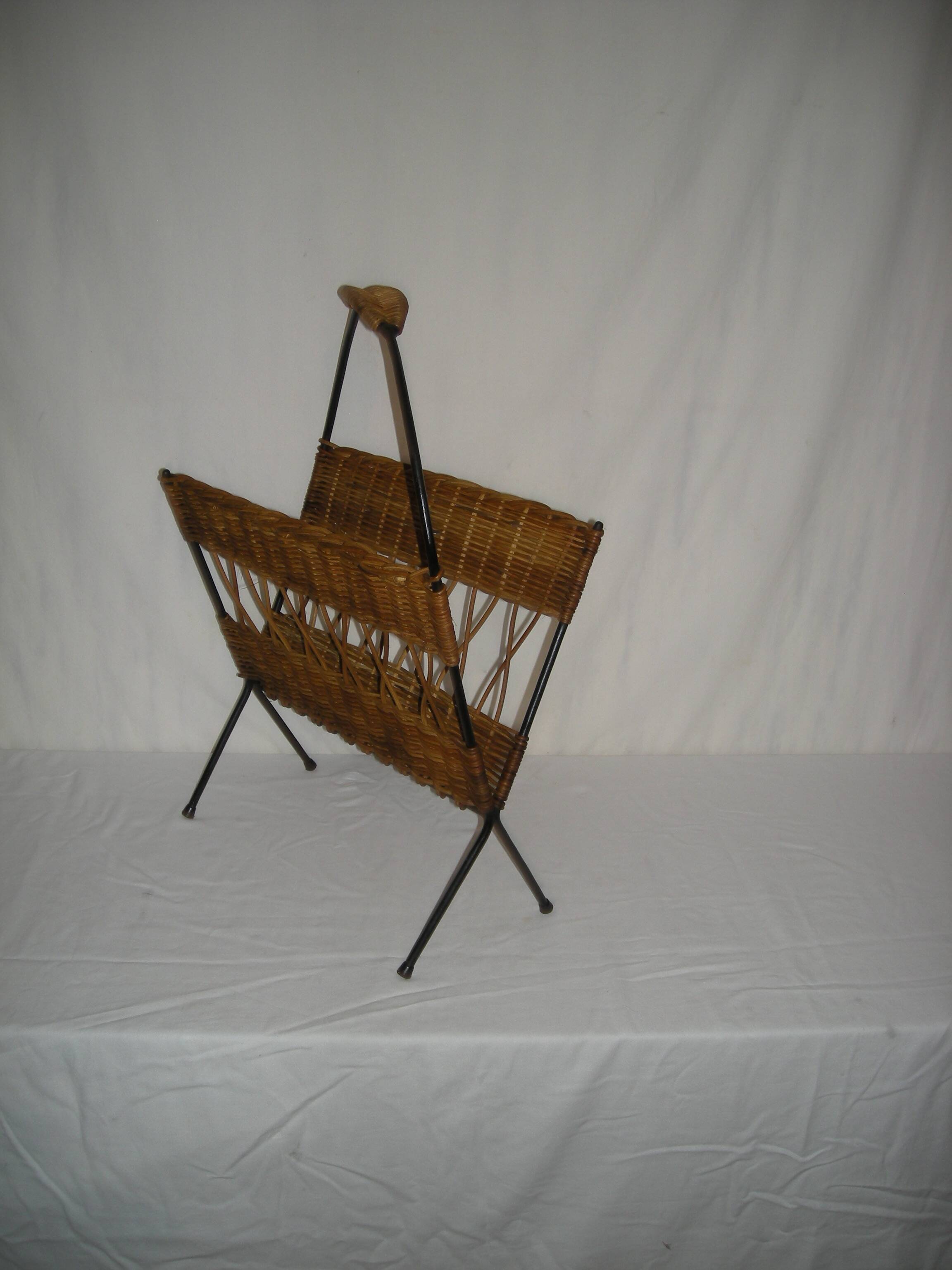 rattan magazine rack from the 50s