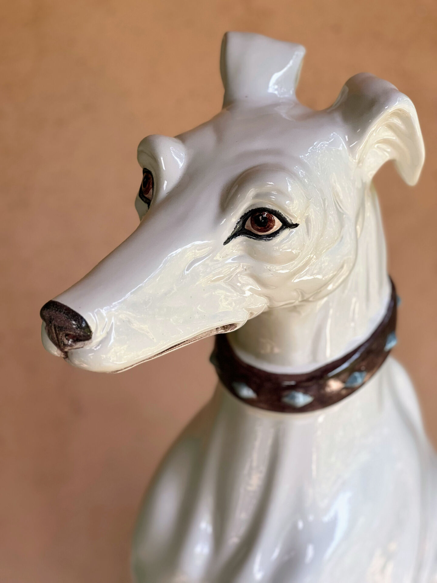 Large white glazed ceramic greyhound – signed – 92 cm
