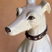Large white glazed ceramic greyhound – signed – 92 cm