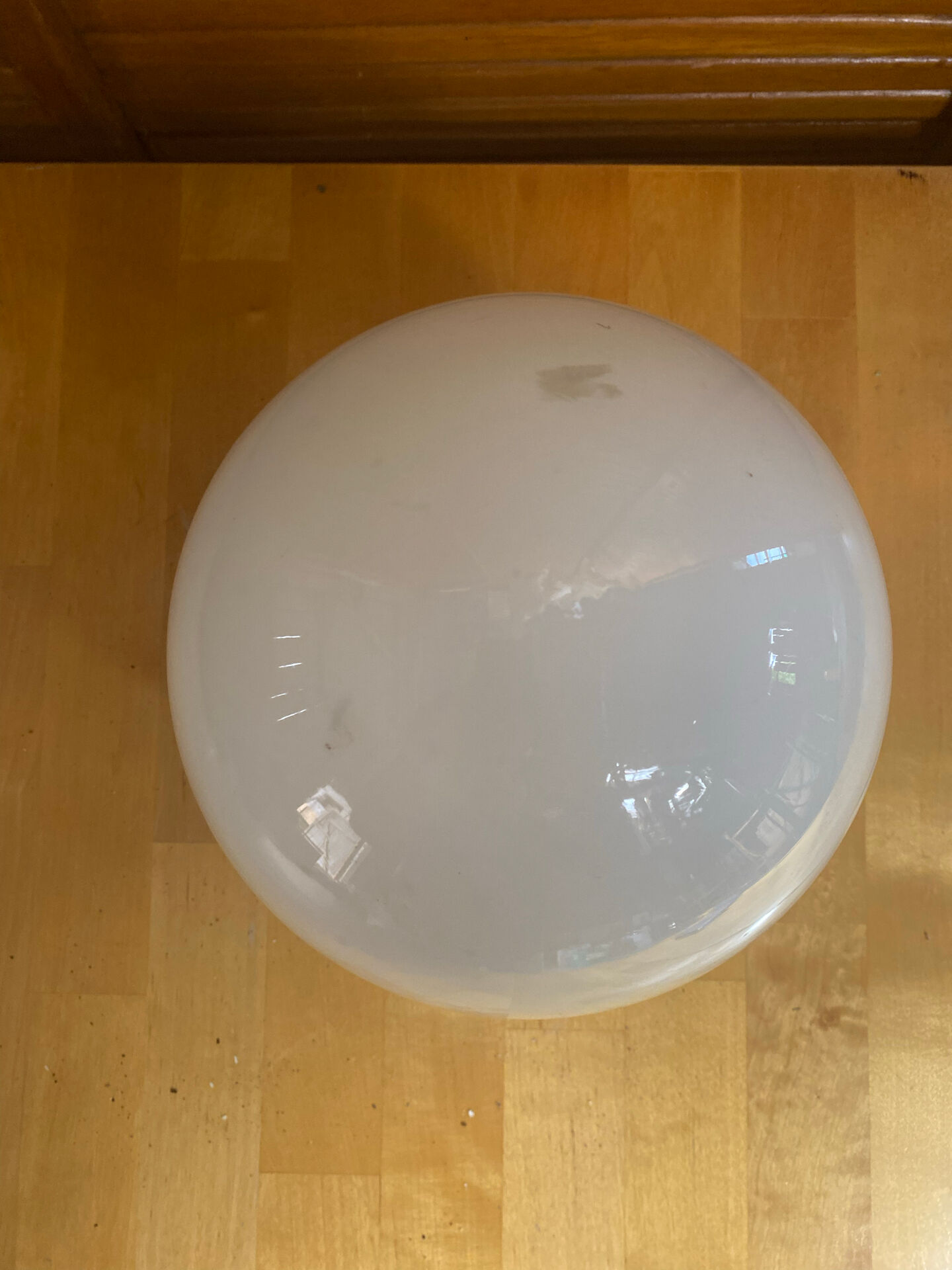 Vintage Ceiling Light Opaline White Ball + Aluminium Support 50s #E