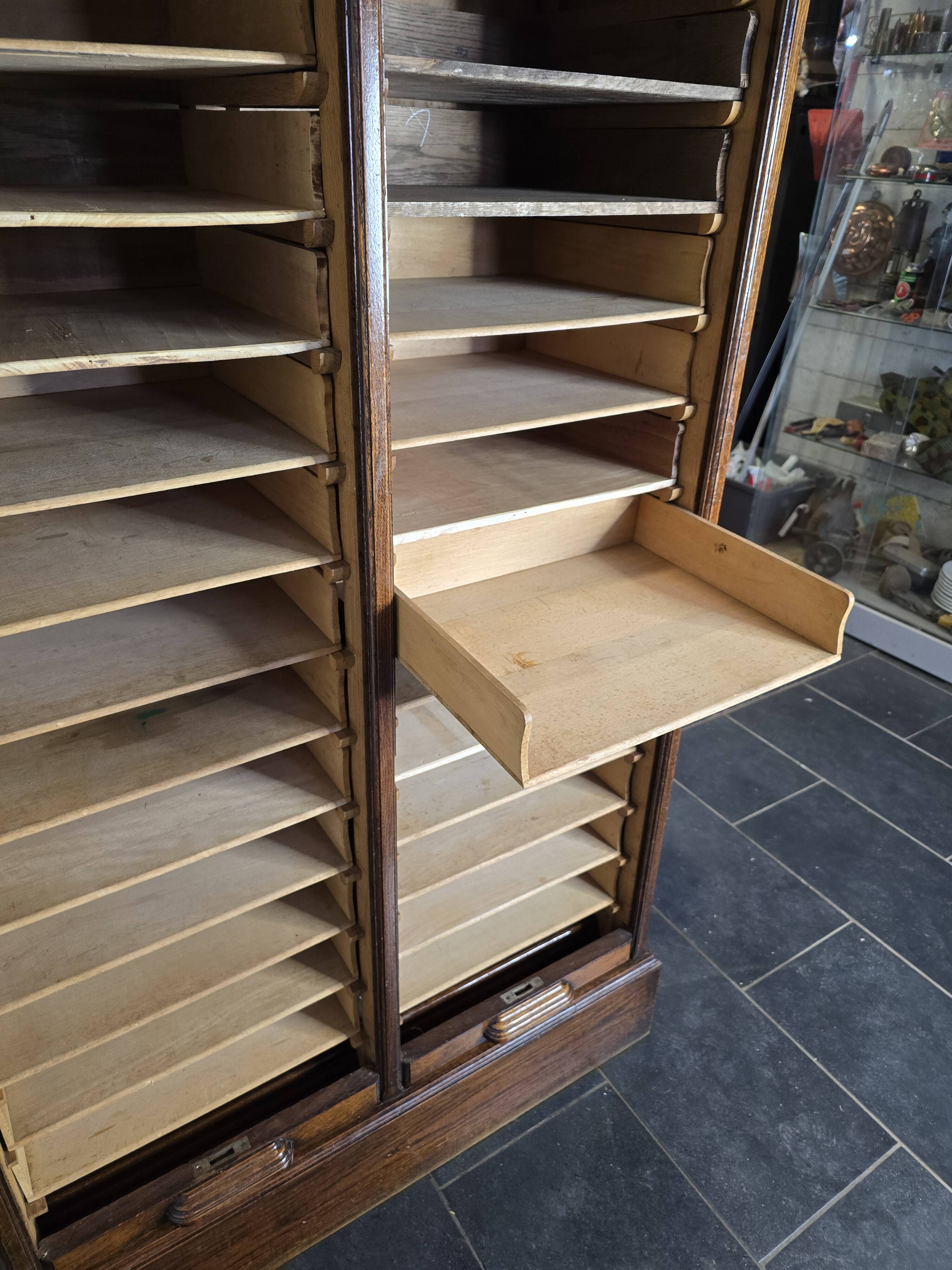 Solid oak double curtain filing cabinet