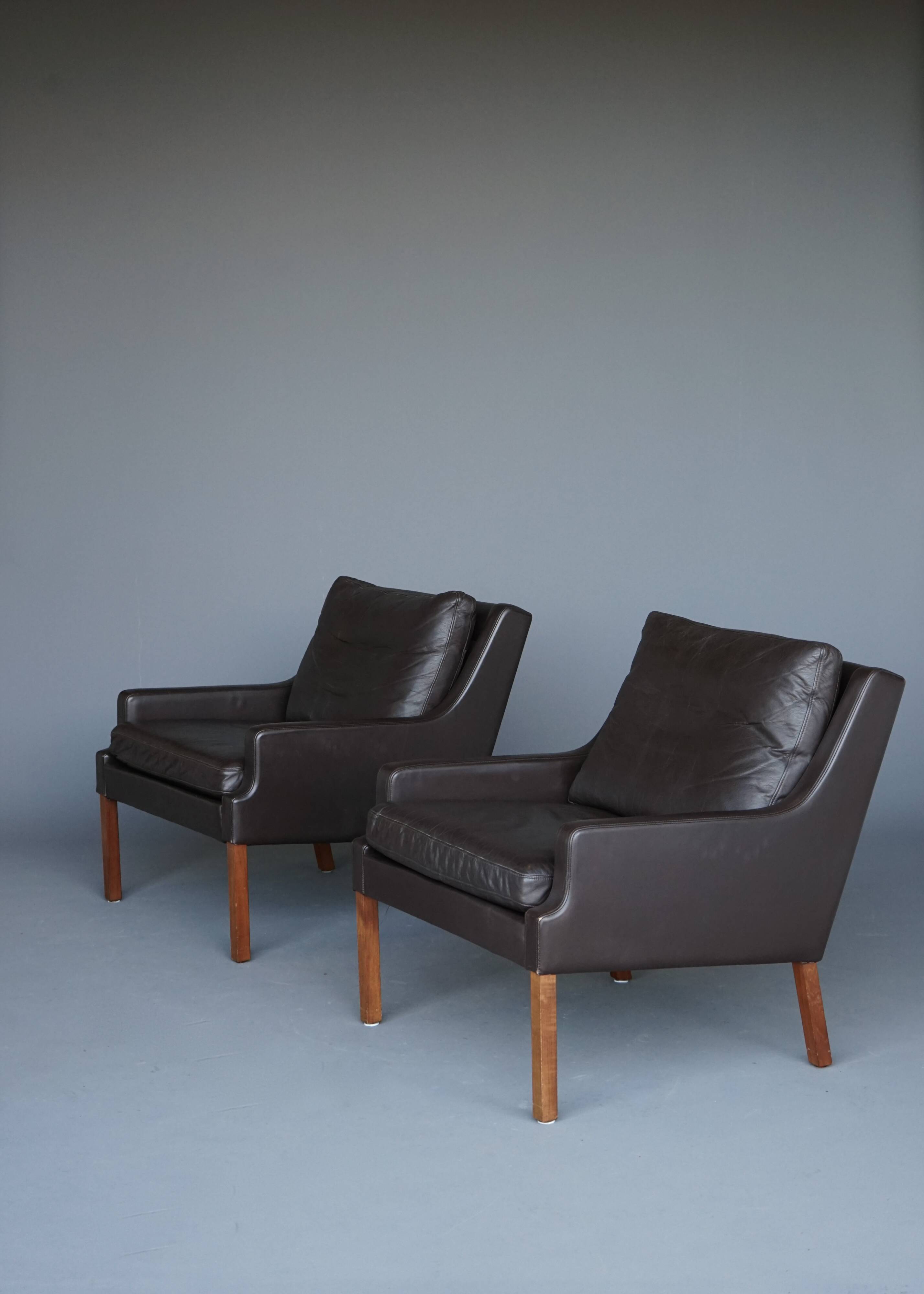 x2 Danish Armchairs in Leather by Georg Thams, Denmark 1960s
