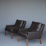 x2 Danish Armchairs in Leather by Georg Thams, Denmark 1960s