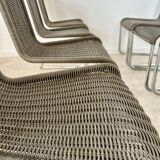 Lot de 8 chaises tubulaire design Tecta style bauhaus métal et cannage gris vintage année 80