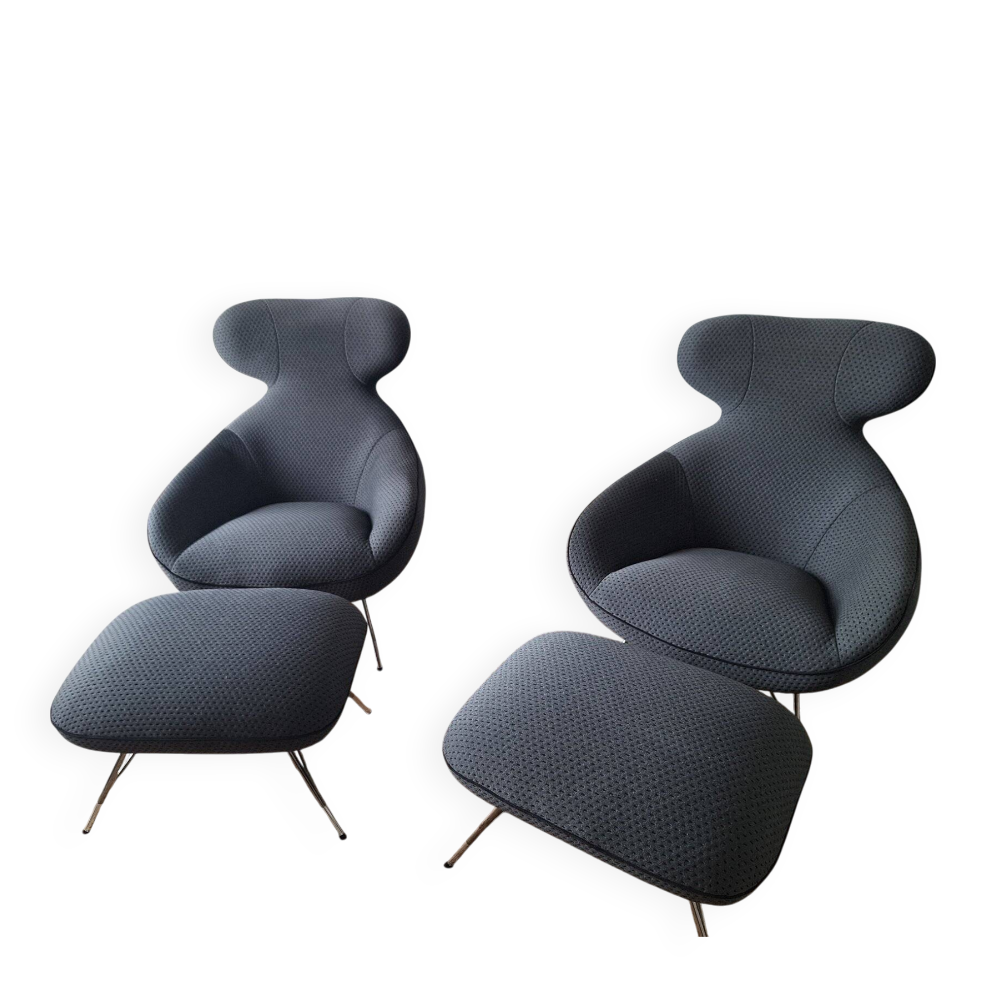 2 roche bobois spoutnik lounge armchairs with footrests