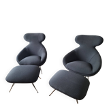 2 roche bobois spoutnik lounge armchairs with footrests