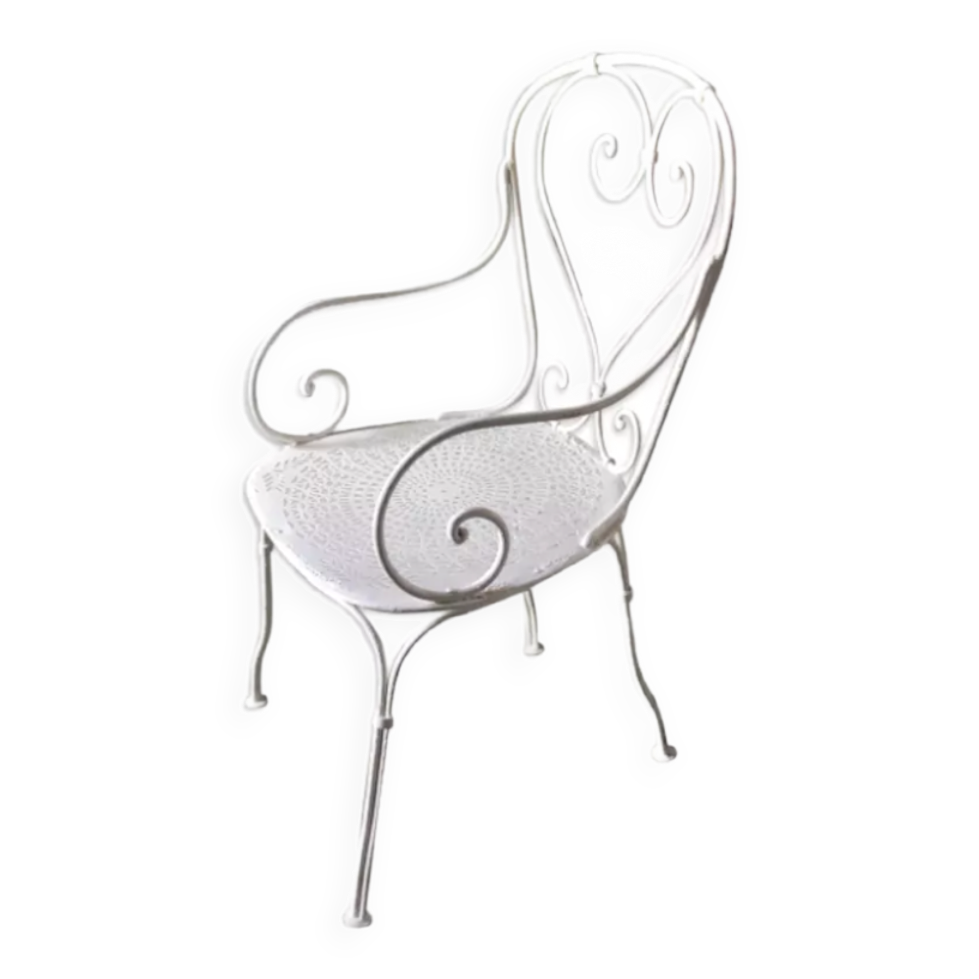White openwork wrought iron armchair