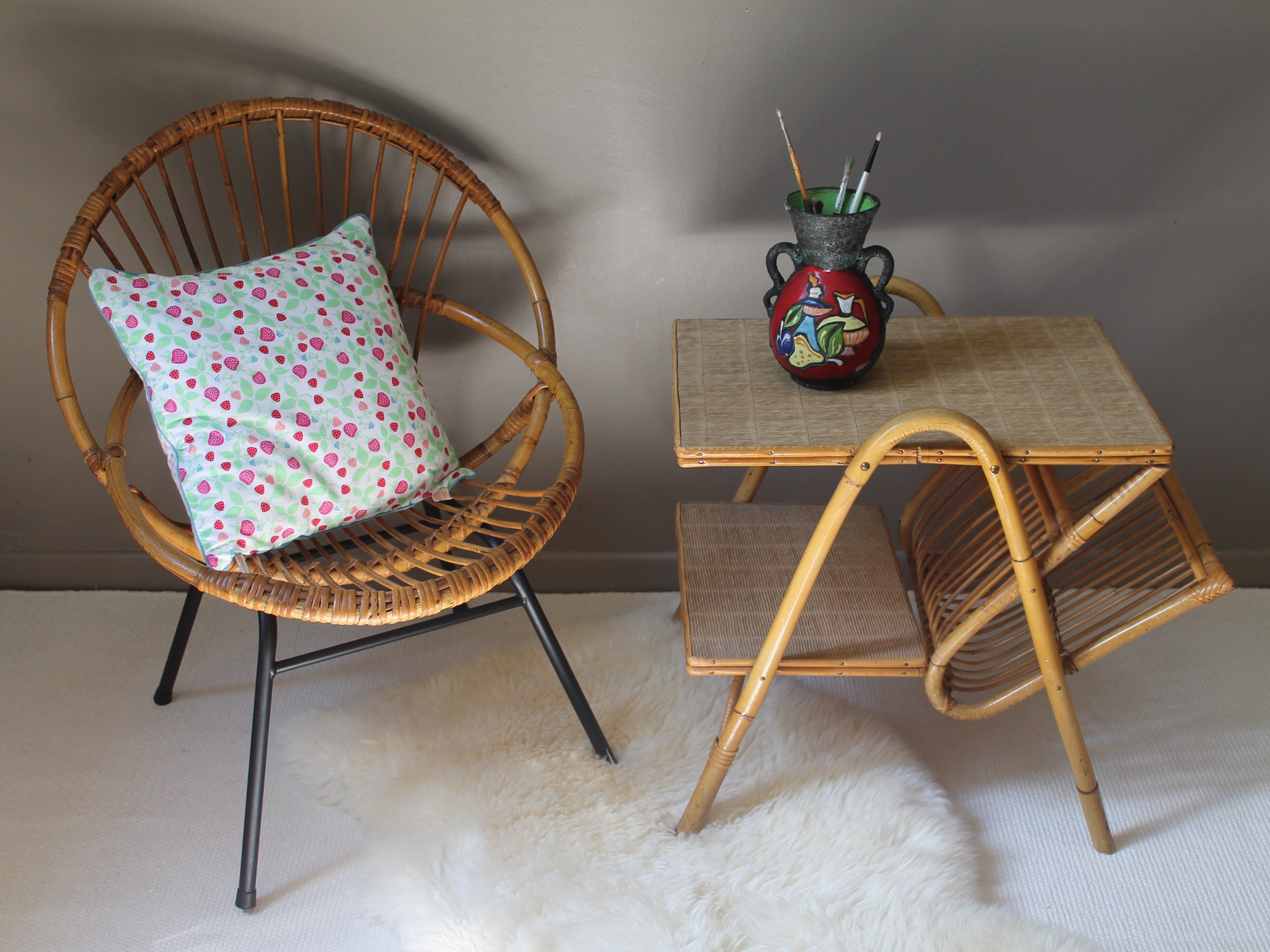 Vintage rattan shell armchair