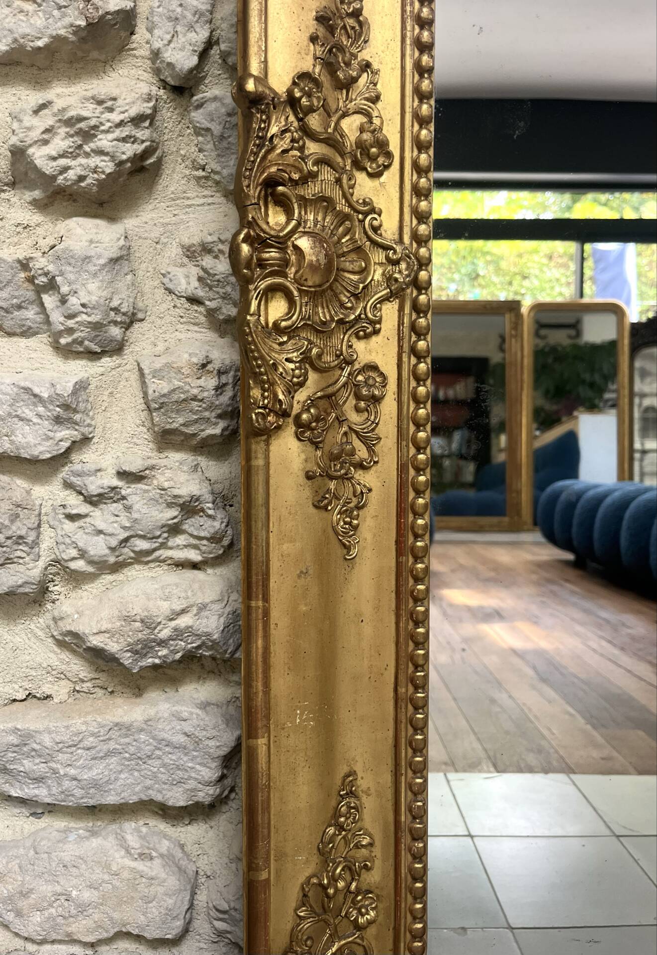 Miroir de cheminée époque Empire 128/102,5cm, trumeau, glace mercure