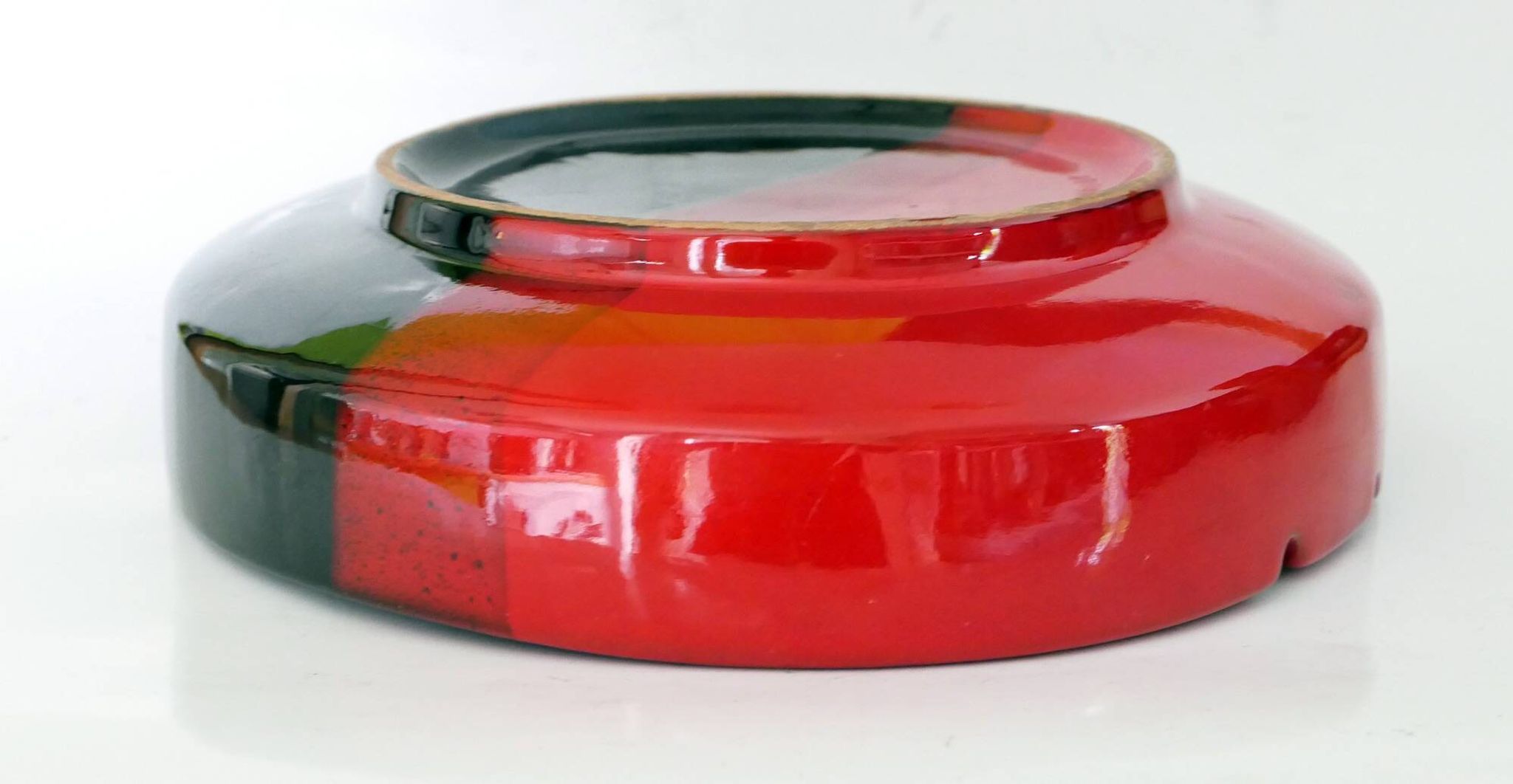Vintage Italy red orange black ceramic ashtray 1970 Bitossi for Raymor