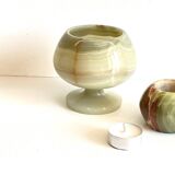 2 70s design onyx candle holders