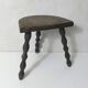 vintage half-moon solid wood turned beaded tripod stool
