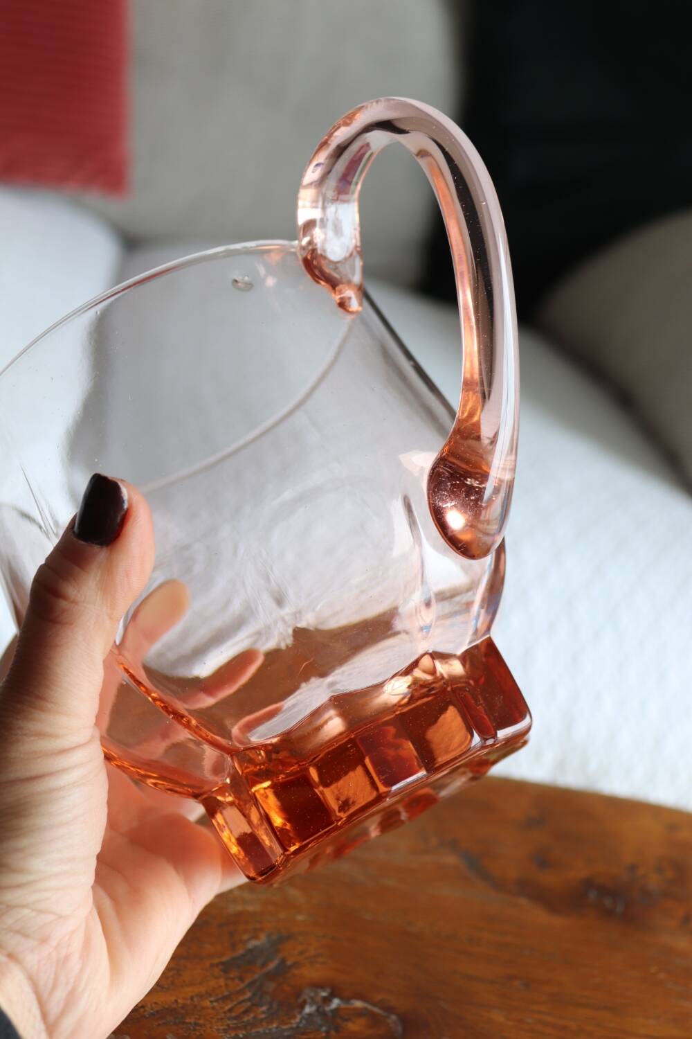 Art Deco pink glass pitcher