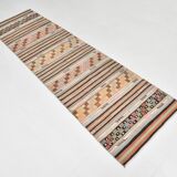 2x9 Green & Orange Striped Kilim Runner Rug, 74x276Cm